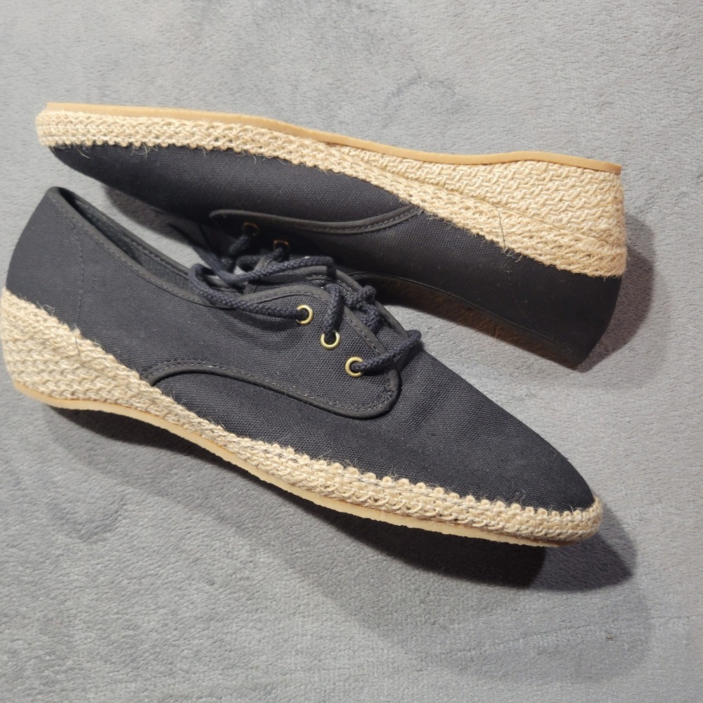 Outdorables Espadrille Wedge Womens 8 Black Canvas‎ Lace Up Pointed Toe Made USA